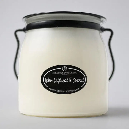 White Driftwood & Coconut 16oz Butter Jar - Milkhouse Candle Company