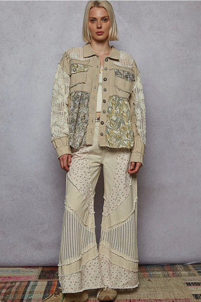 Floral Lace & Denim Shacket Powder Grey - POL