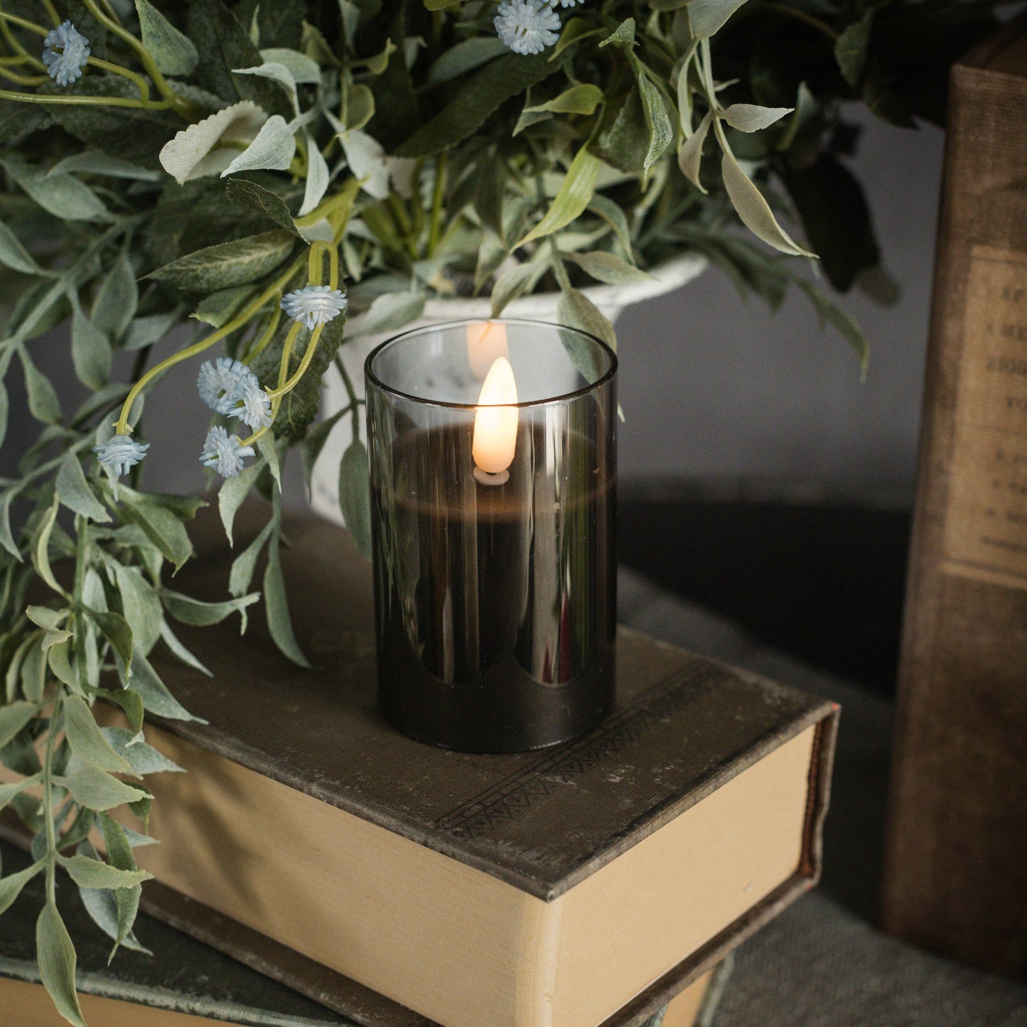 3" Black Glass 3D Flame Candle