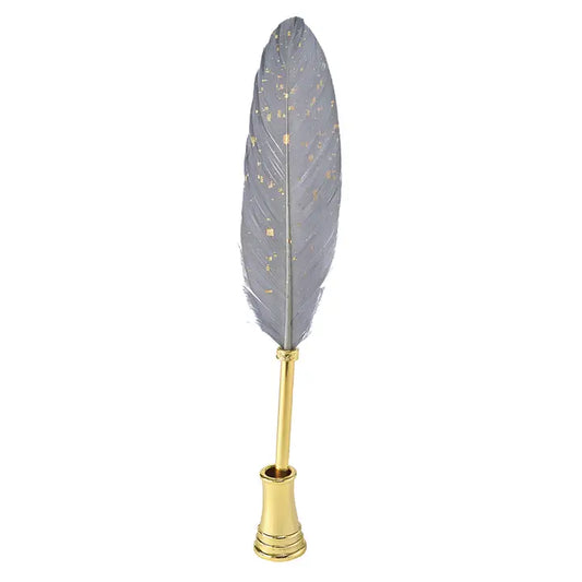 Sparkling Grey Feather Quill Pen Set
