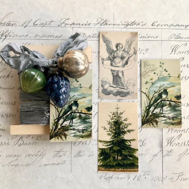 Blue Birds 3pk Ornament, Tag & Ribbon Set
