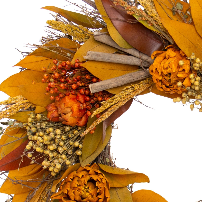 100% Natural Autumn Artichoke Wreath - Made to Order