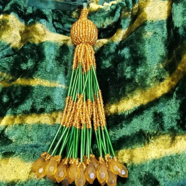 Green Velvet Tie Dye & Tassel Handbag