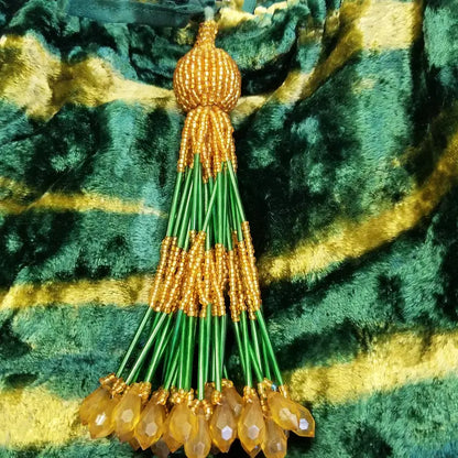 Green Velvet Tie Dye & Tassel Handbag