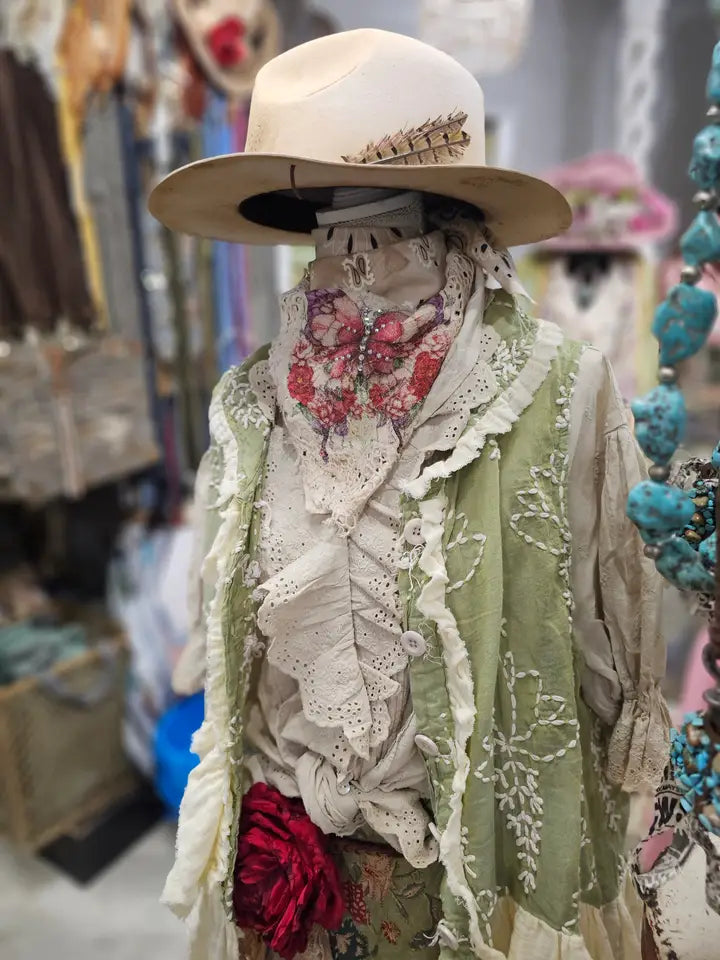 Green Embroidered Ruffle Vest - A Rare Bird