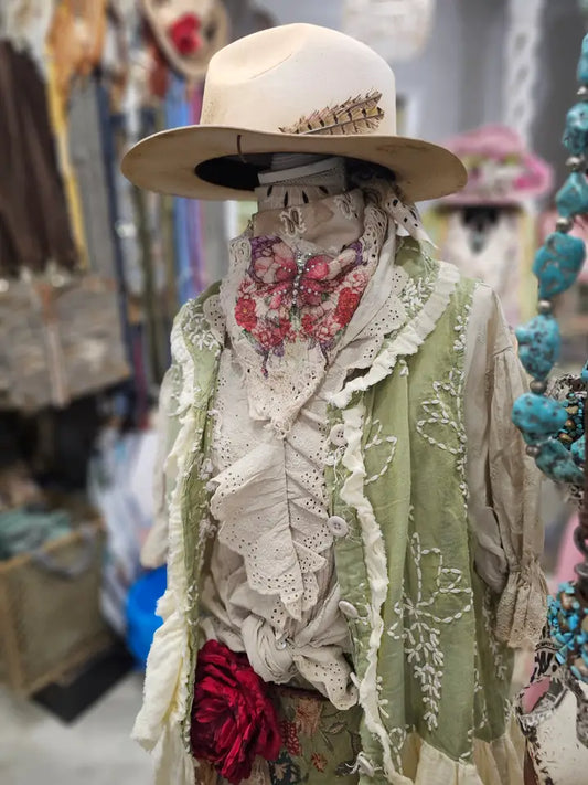 Green Embroidered Ruffle Vest - A Rare Bird
