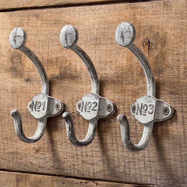 Numbered Wall Hooks, Set of Three