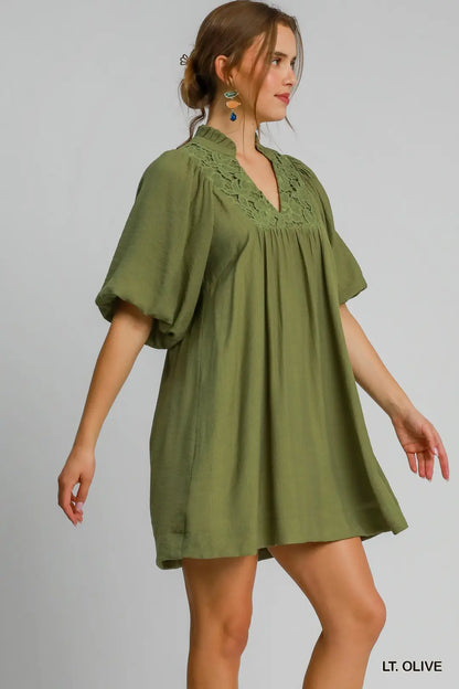 Olive Puff Sleeve Dress - umGee USA