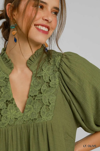 Olive Puff Sleeve Dress - umGee USA