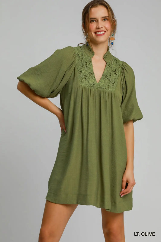 Olive Puff Sleeve Dress - umGee USA