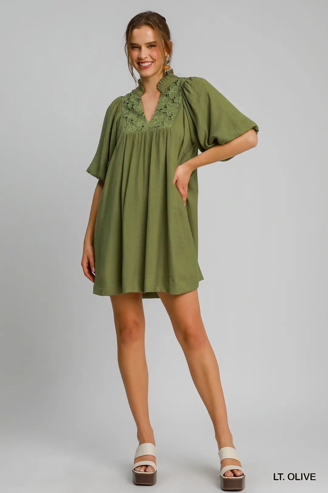 Olive Puff Sleeve Dress - umGee USA