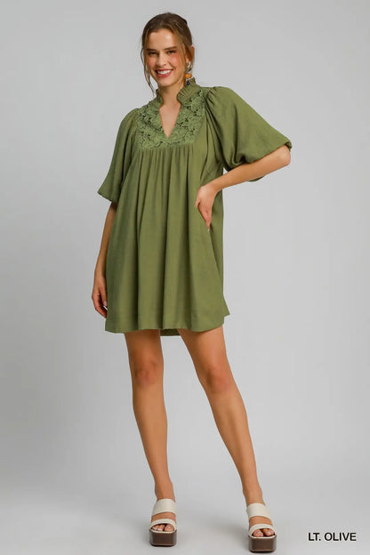 Olive Puff Sleeve Dress - umGee USA