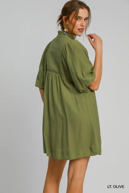 Olive Puff Sleeve Dress - umGee USA
