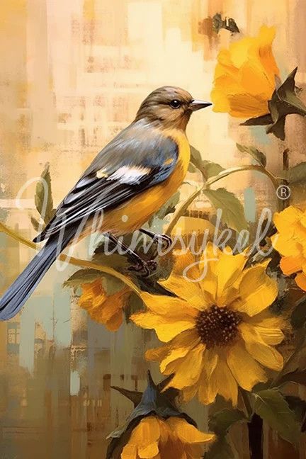 Octobers Bluebird - Lg 21" x 29" Decoupage Paper by Whymsikel Designs