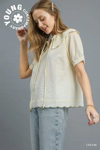 Textured Scallop Edge Ruffle Collar Top - umGee USA