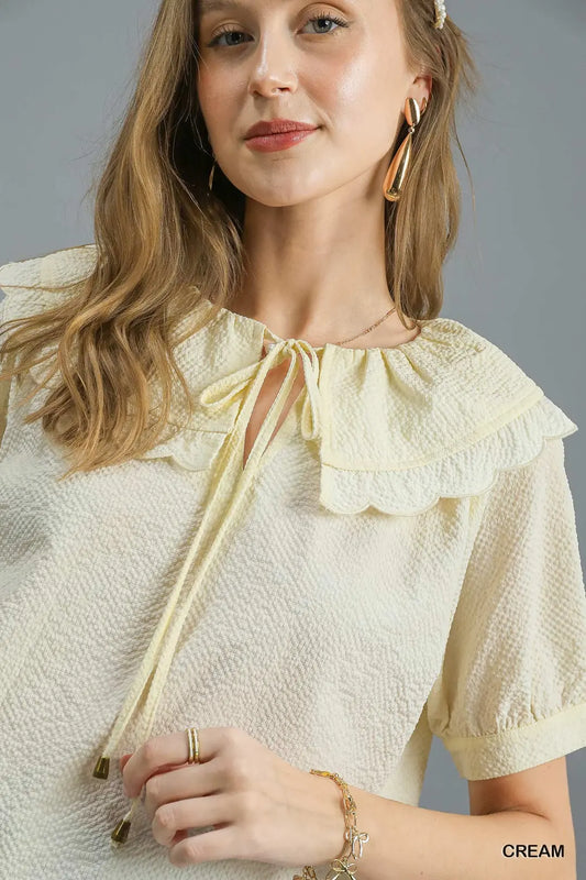 Textured Scallop Edge Ruffle Collar Top - umGee USA