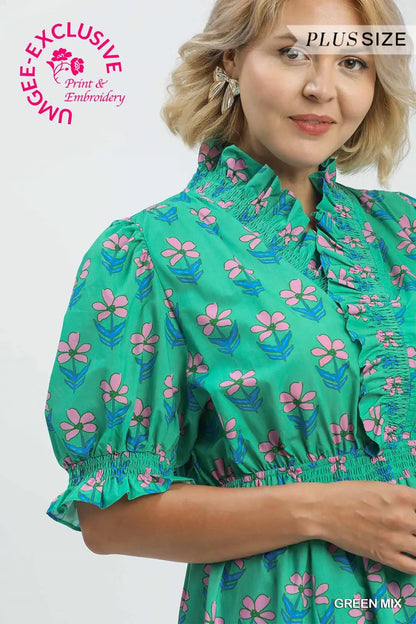 Ruffled Floral Babydoll Dress (Plus) - umGee USA