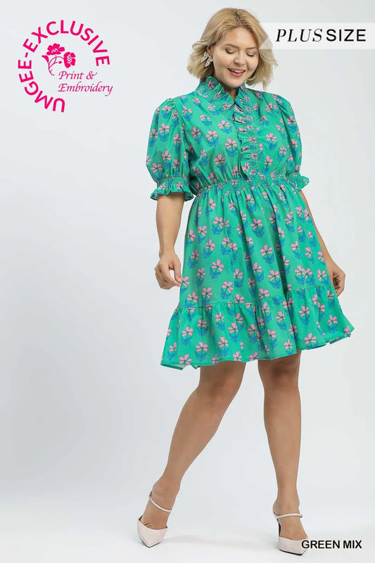 Ruffled Floral Babydoll Dress (Plus) - umGee USA