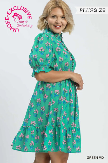 Ruffled Floral Babydoll Dress (Plus) - umGee USA