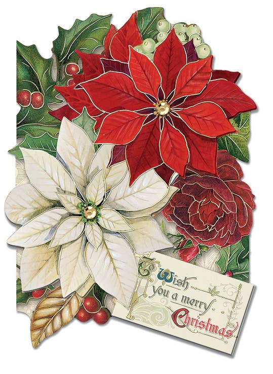 Merry Poinsettias 2 Layer Holiday Boxed Cards