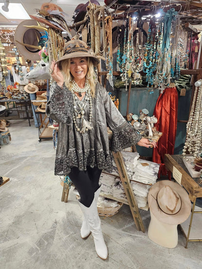 Grey Distressed Satin & Lace Tunic - A Rare Bird