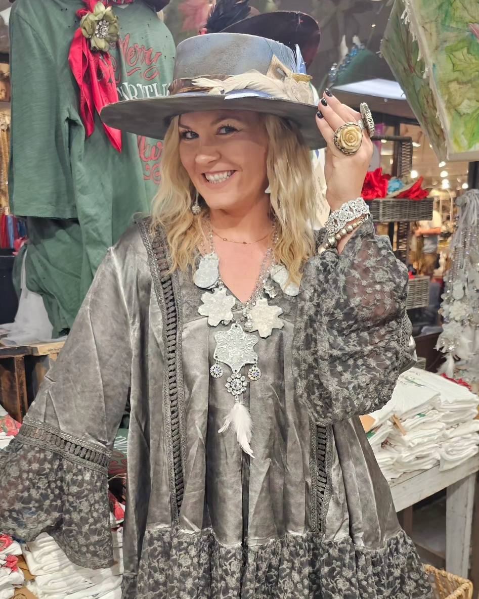 Grey Distressed Satin & Lace Tunic - A Rare Bird