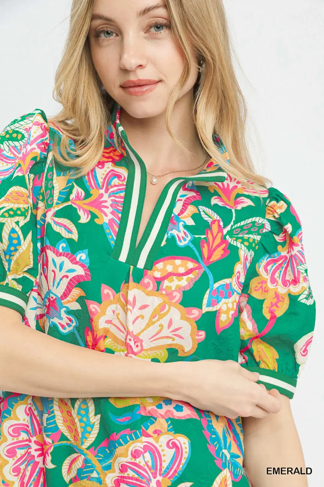 Jacquard Paisley Print Puff Sleeve Tunic Dress, Green - umGee USA