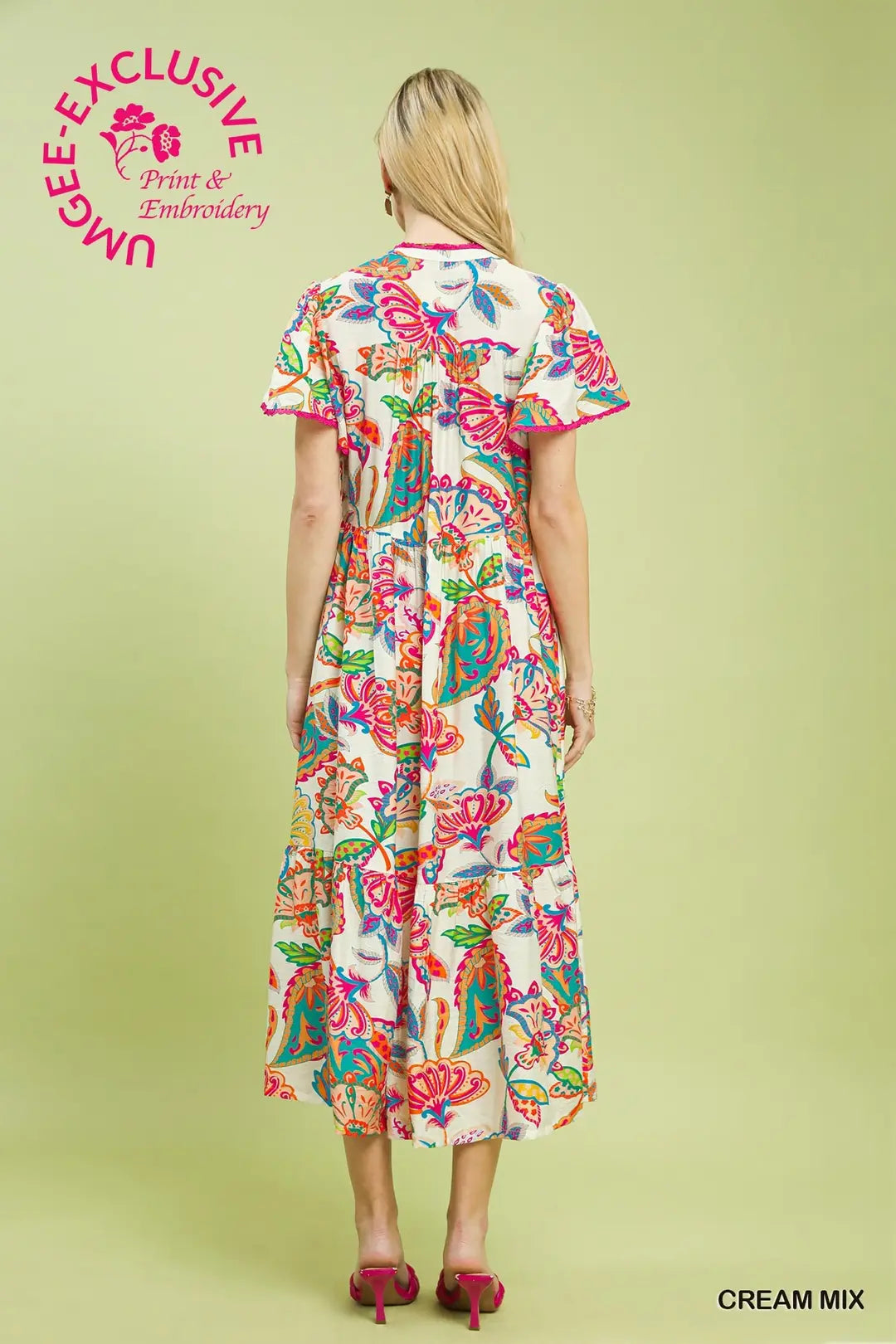 Mix Boho Floral Tiered Midi Dress, Cream - umGee USA