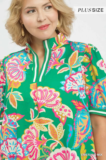 Jacquard Paisley Print Puff Sleeve Tunic Dress (Plus) - umGee USA