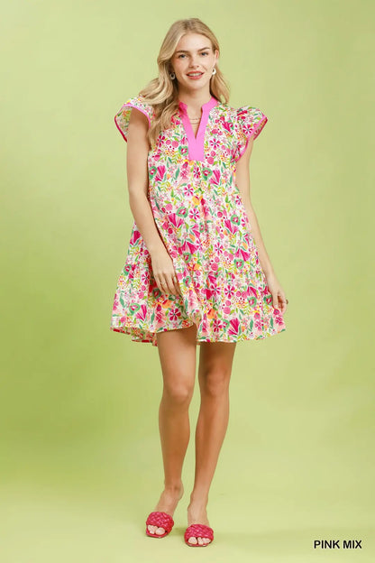 Floral Flutter Sleeve Tiered Mini Dress - umGee USA