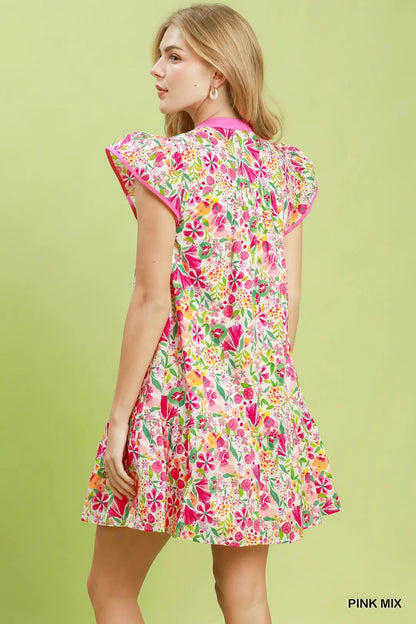 Floral Flutter Sleeve Tiered Mini Dress - umGee USA