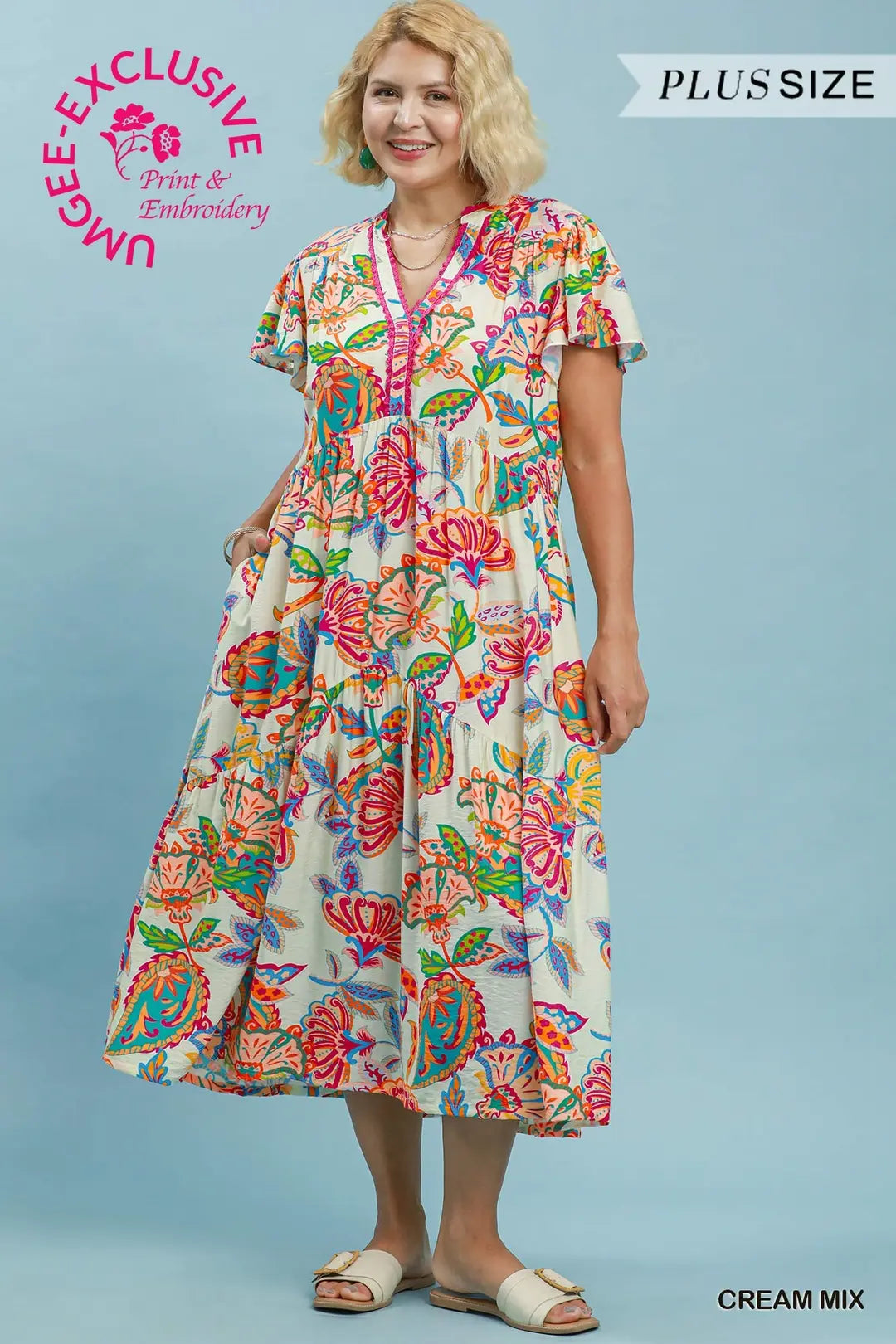 Mix Boho Floral Tiered Midi Dress (Plus) - umGee USA