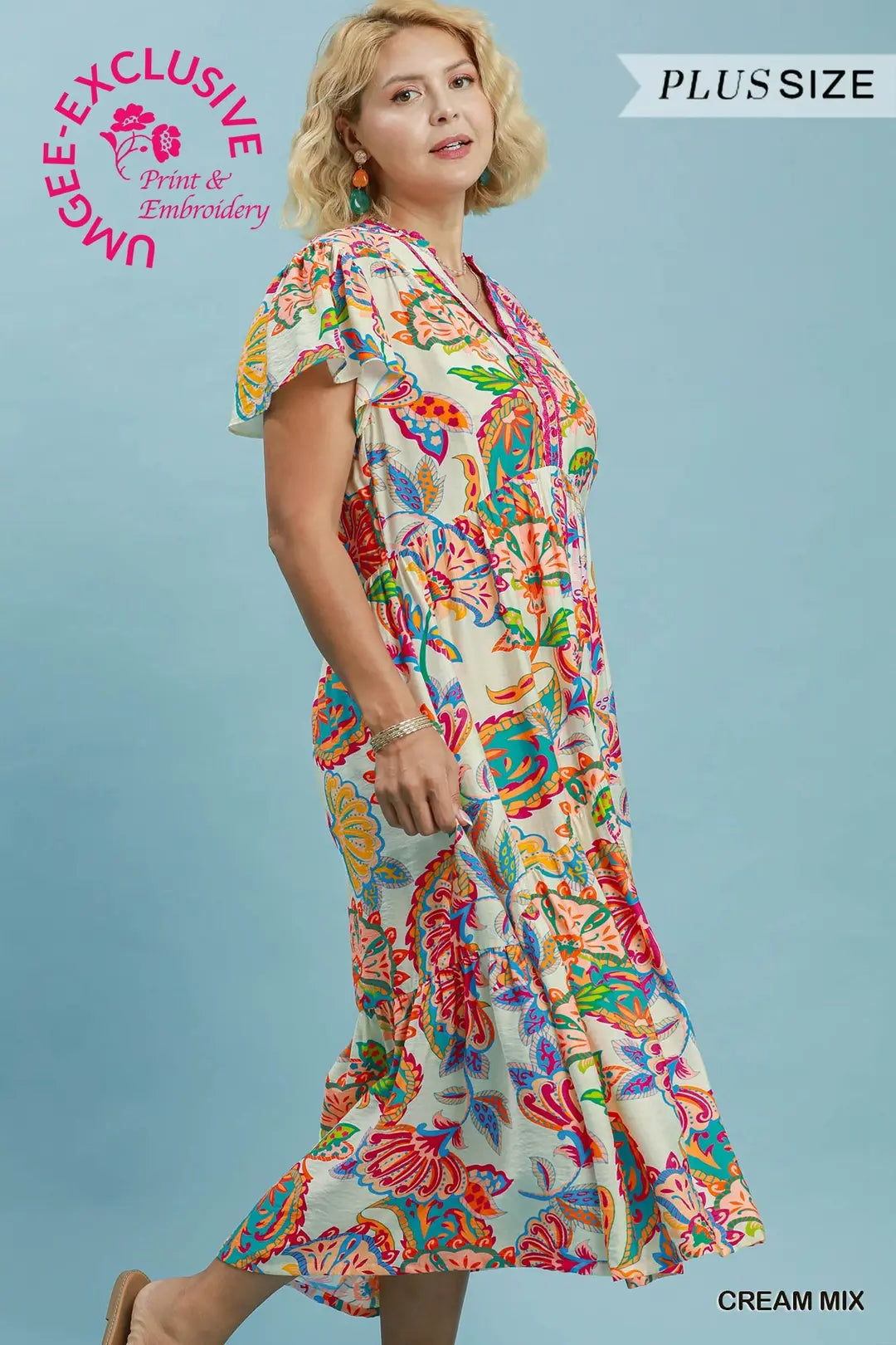 Mix Boho Floral Tiered Midi Dress (Plus) - umGee USA