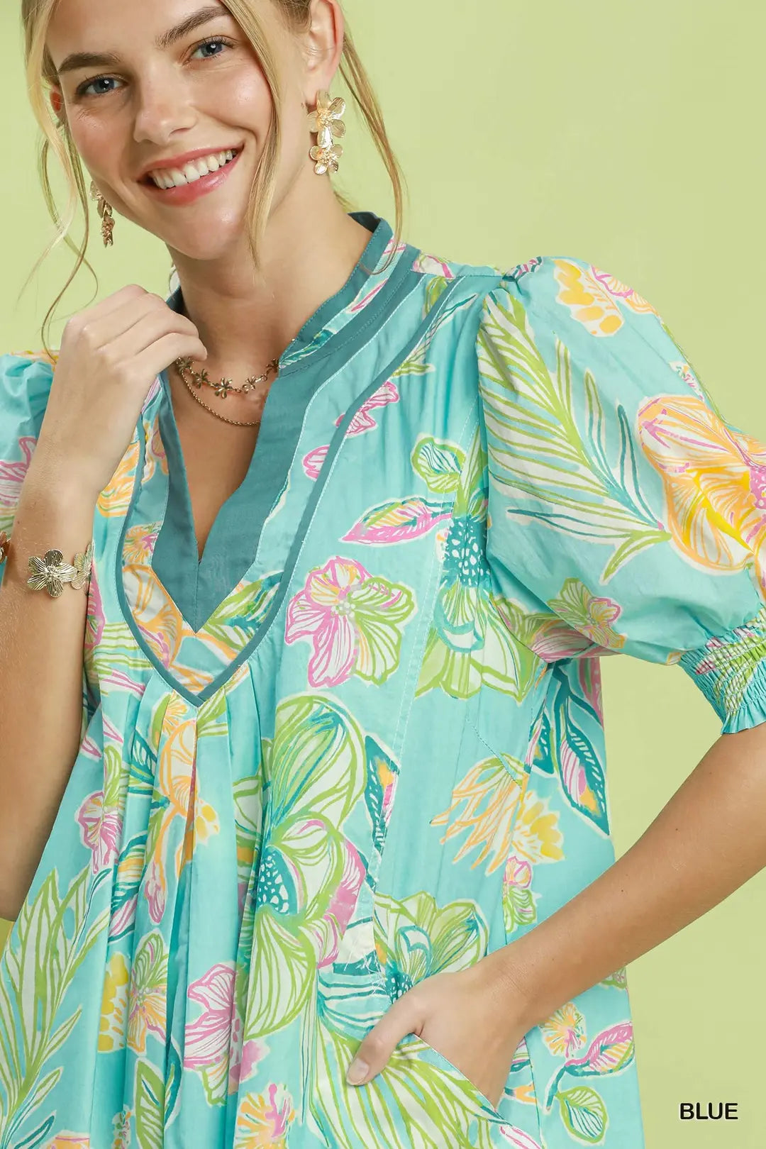 Blue Botanical Print Dress - umGee USA