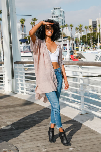 Scallop Lace Kimono - Dusty Rose