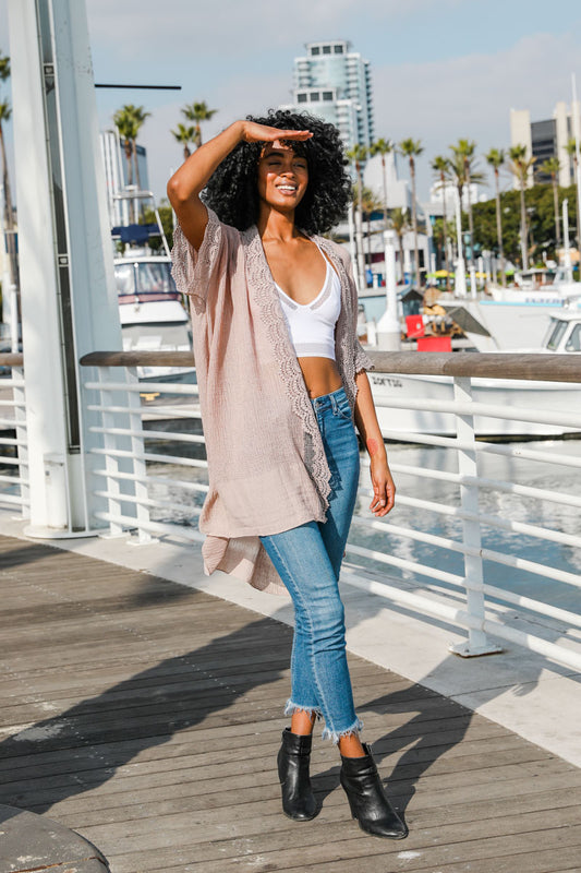 Scallop Lace Kimono - Dusty Rose