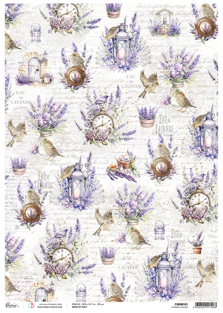 Charming Refuge Lavender  - A3  12" x 16.8" Rice Paper by Ciao Bella