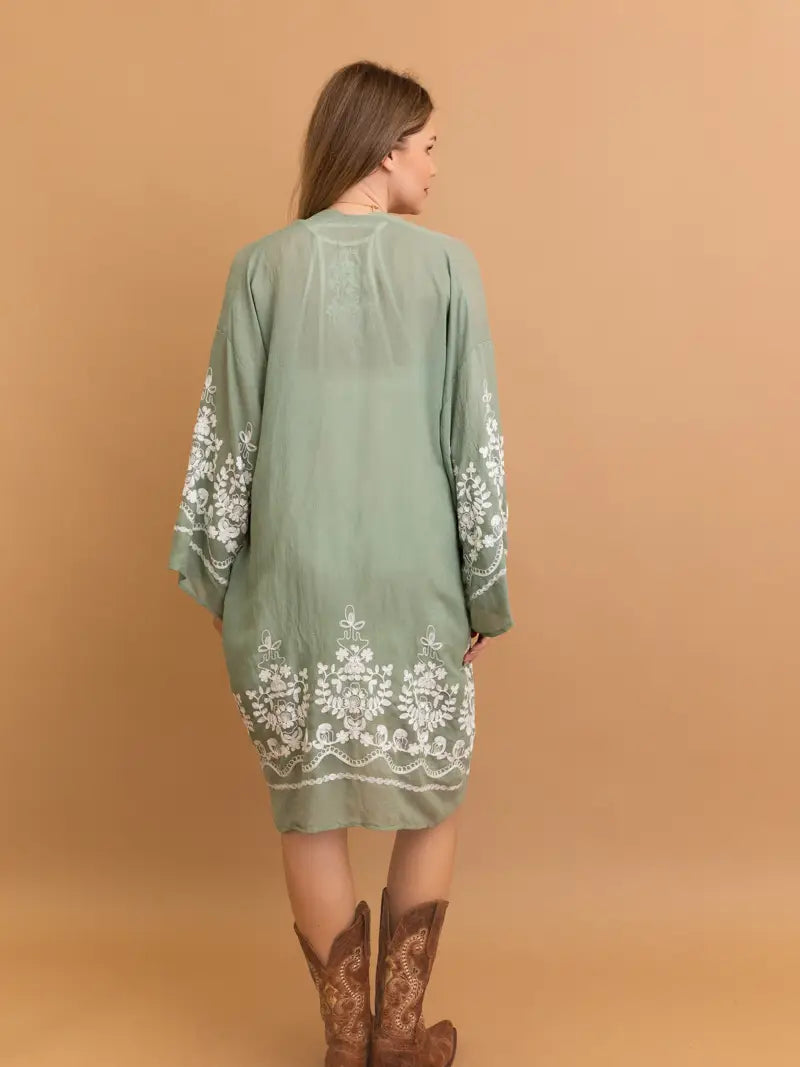 Floral Vine Lightweight Kimono - Sage