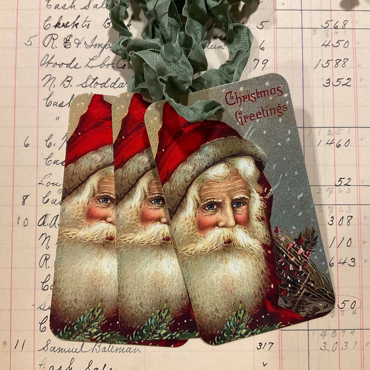 Santa Face 3pk Tag & Ribbon Set