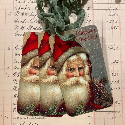 Santa Face 3pk Tag & Ribbon Set
