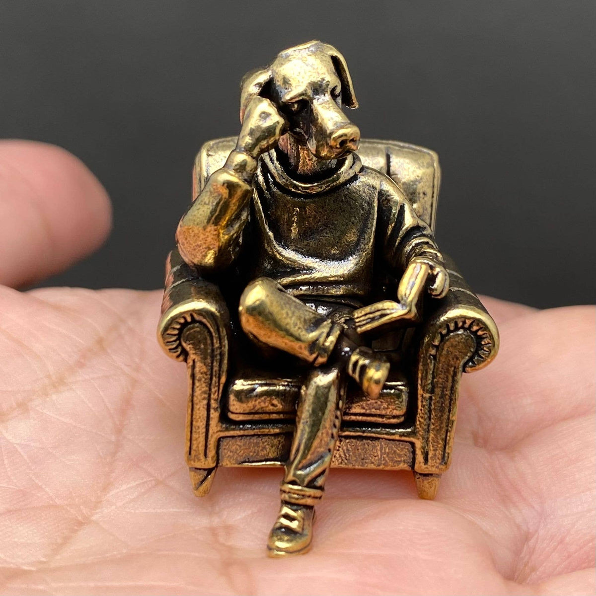 Reading Dog On A Chair Bronzed Trinket 72777