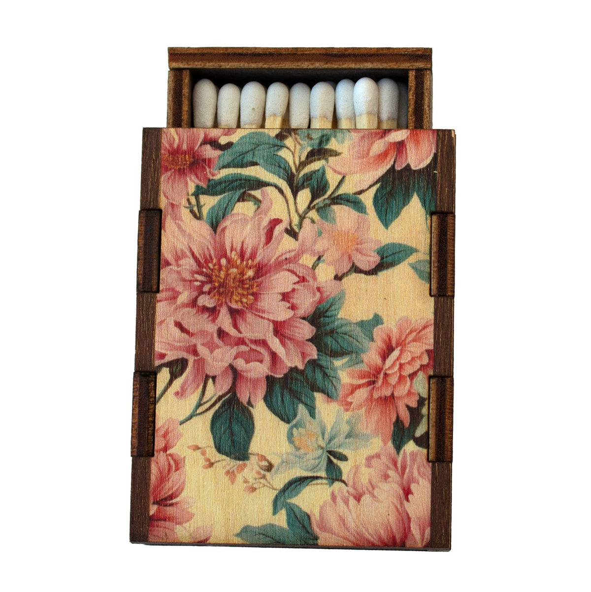 Flowers Pink Wooden Matchbox