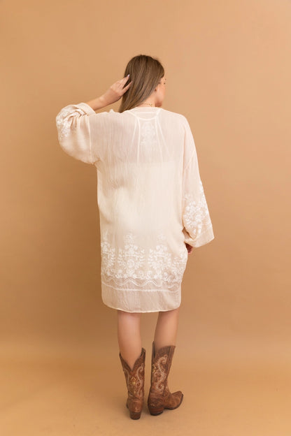 Floral Vine Lightweight Kimono - Cream