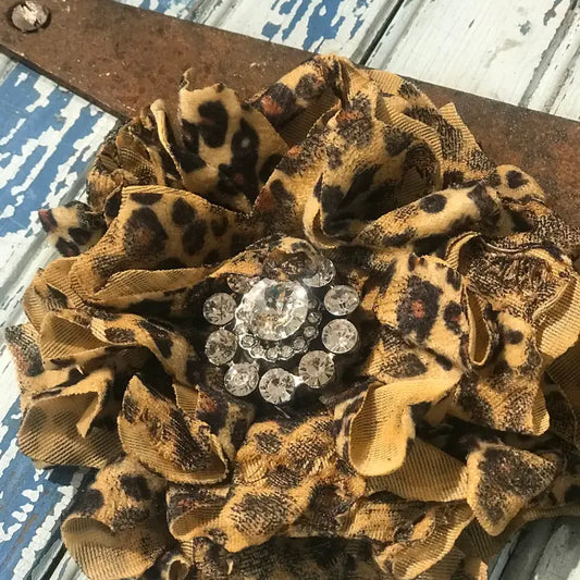 Leopard Print - Fabric Hand Cut Floral Brooch / Pin
