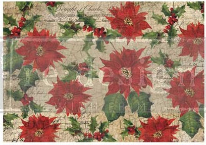 Poinsettias A 16.5"x 11.7" - Reversible Decoupage Fiber Paper