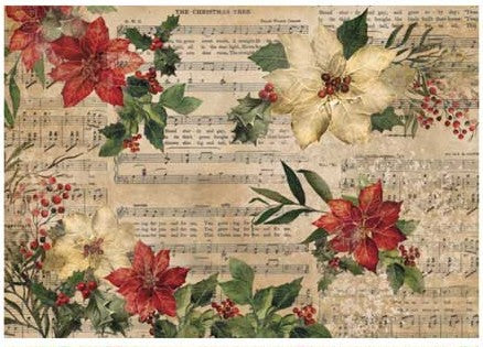 Poinsettias White & Red B 16.5"x 11.7" - Reversible Decoupage Fiber Paper