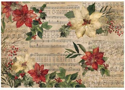 Poinsettias White & Red B 16.5"x 11.7" - Reversible Decoupage Fiber Paper