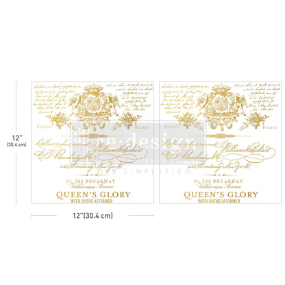 Queen's Glory Gold 12"x 12" (2-Sheets) - Maxi Transfers