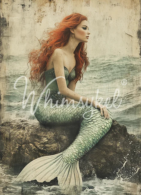 Maiden of the Sea Mermaid  - Lg 21" x 29" Decoupage Paper by Whimsykel Designs