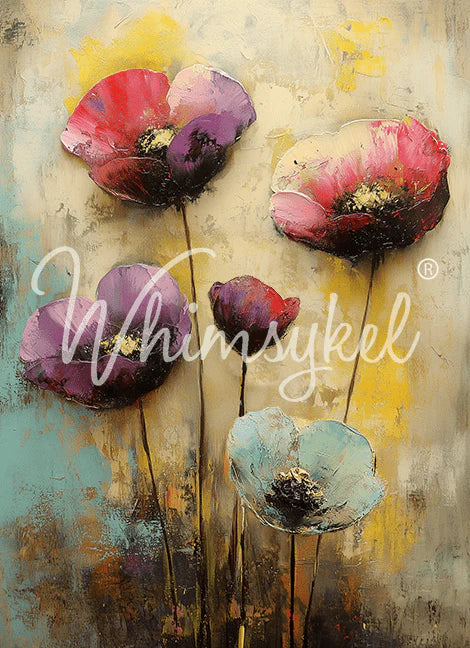 Painted Poppies Flower - Lg 21" x 29" Decoupage Paper by Whimsykel Designs
